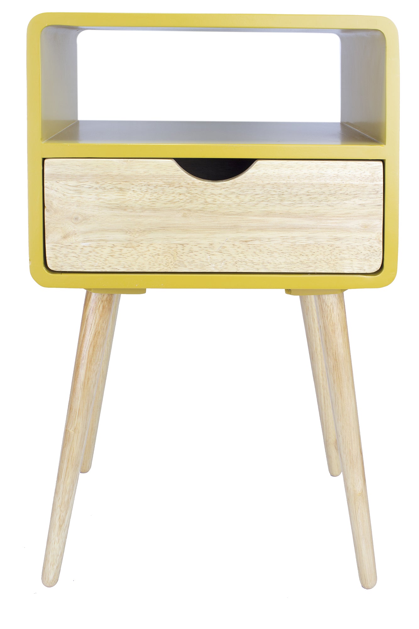 16" X 12" X 26" Yellow MDF  Wood End Table with  Drawer and  Shelf
