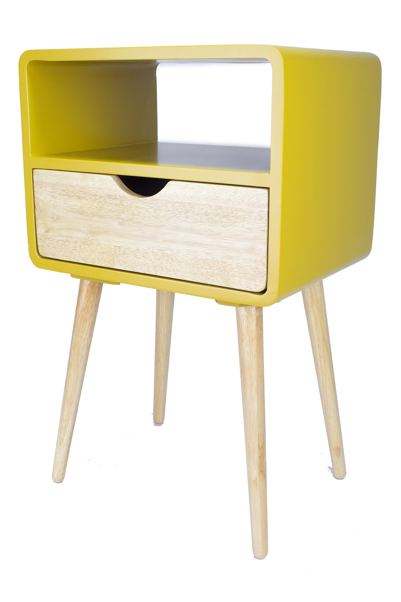 16" X 12" X 26" Yellow MDF  Wood End Table with  Drawer and  Shelf