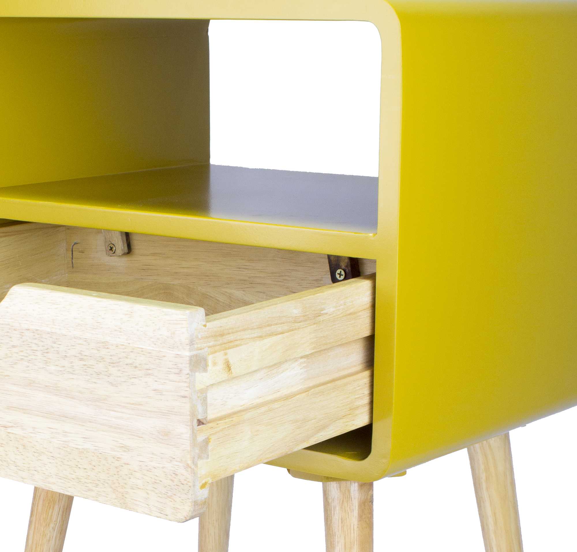 16" X 12" X 26" Yellow MDF  Wood End Table with  Drawer and  Shelf