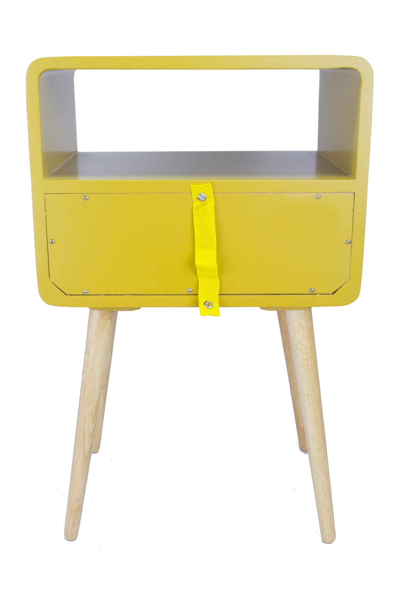 16" X 12" X 26" Yellow MDF  Wood End Table with  Drawer and  Shelf