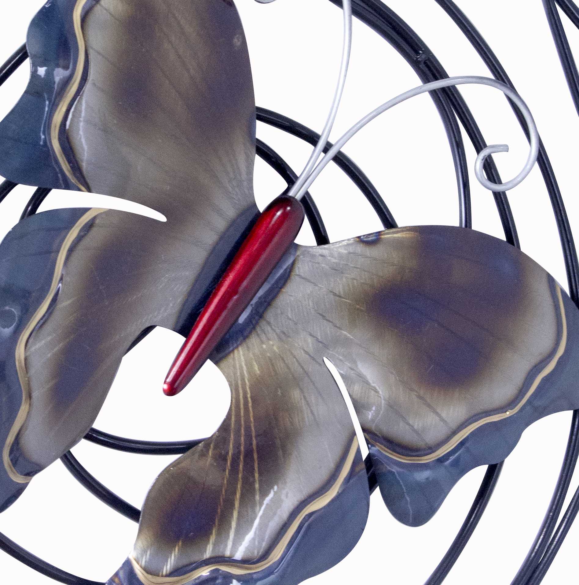 22" X 3" X 23" Metallic Multi Color Metal Large Butterfly On Iron Circles Wall Décor