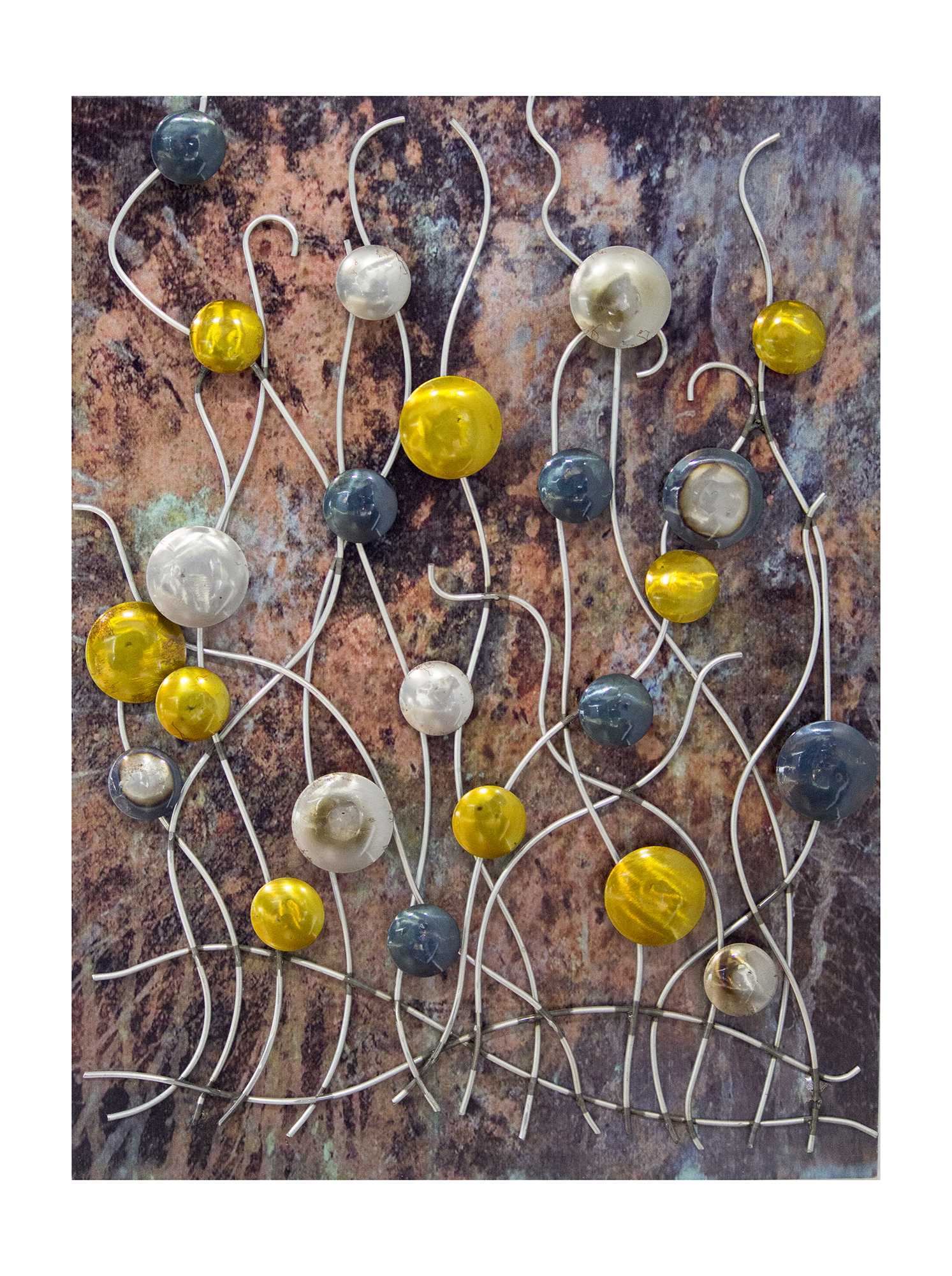 Metallic Multi Color Vertical Wall Panel With 3D Metal Circles And Stems Wall Art