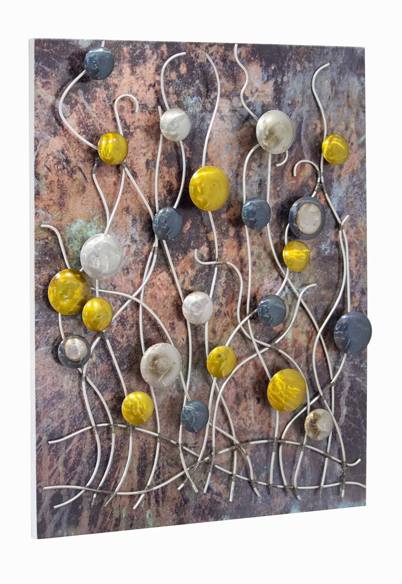 Metallic Multi Color Vertical Wall Panel With 3D Metal Circles And Stems Wall Art