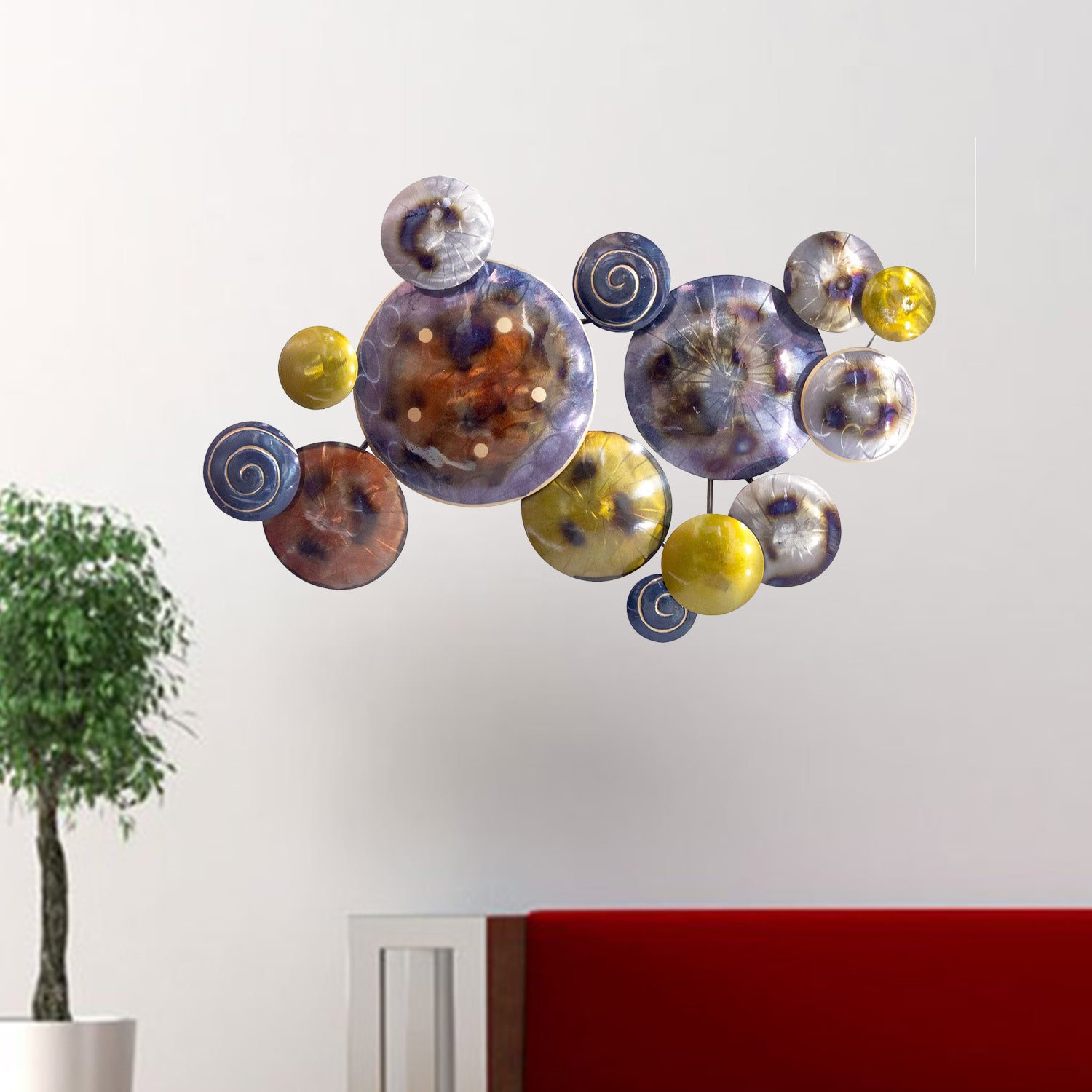 41" X 6" X 26" Metallic Multi Color Metal Floating Circles Wall Décor