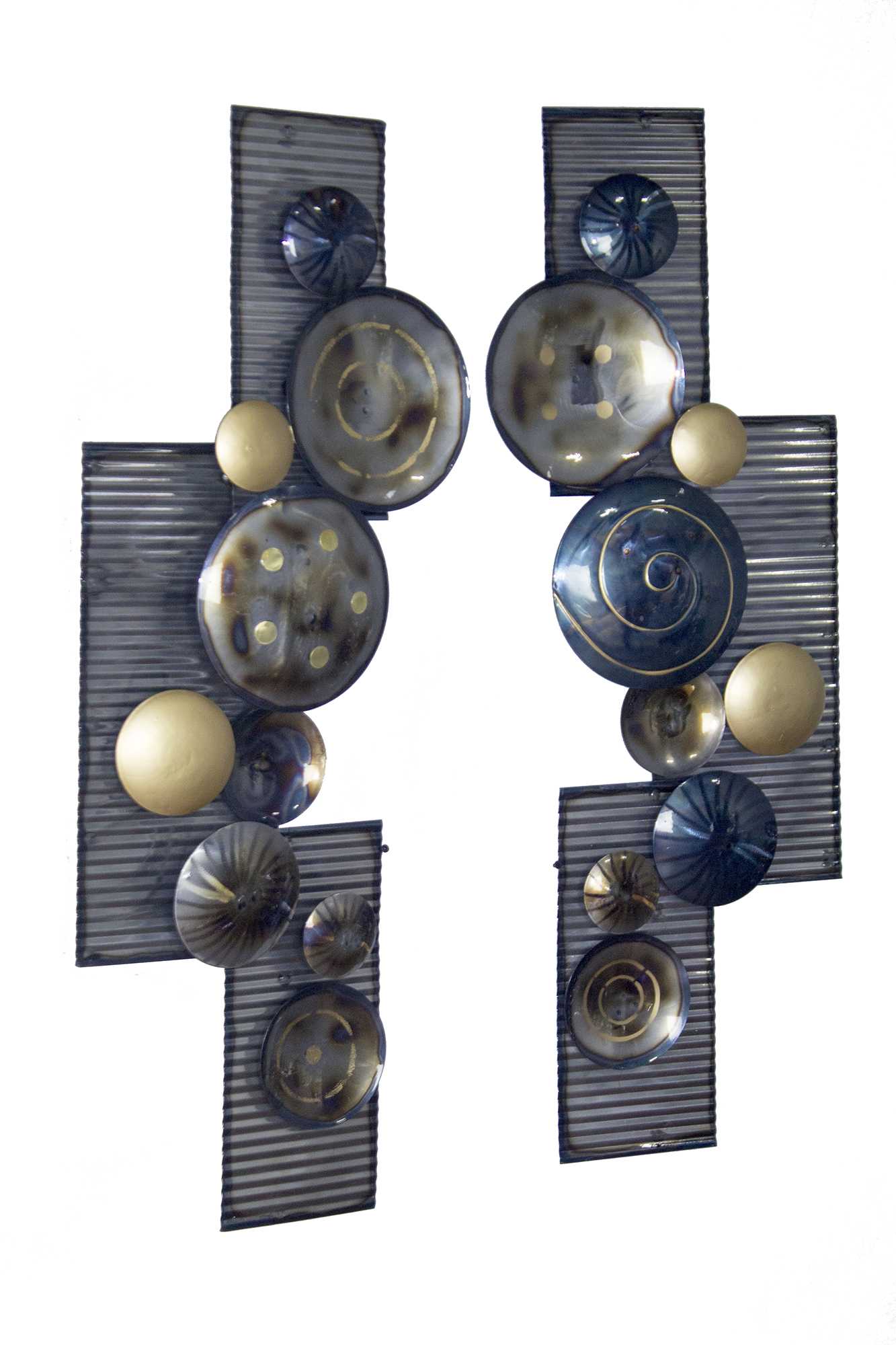18" X 8" X 43" Metallic Multi Color Metal Floating Shapes Wall Décor