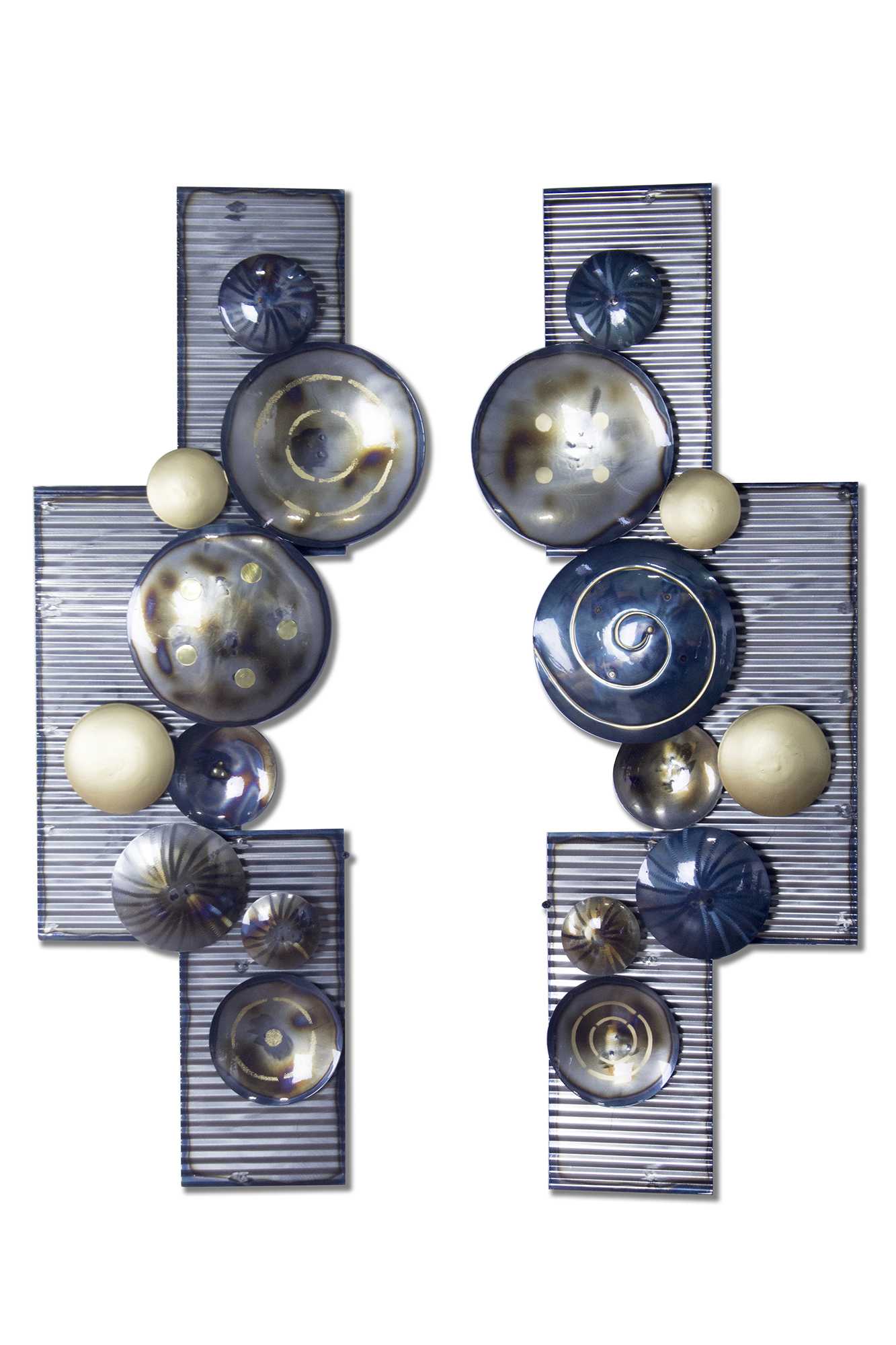 18" X 8" X 43" Metallic Multi Color Metal Floating Shapes Wall Décor