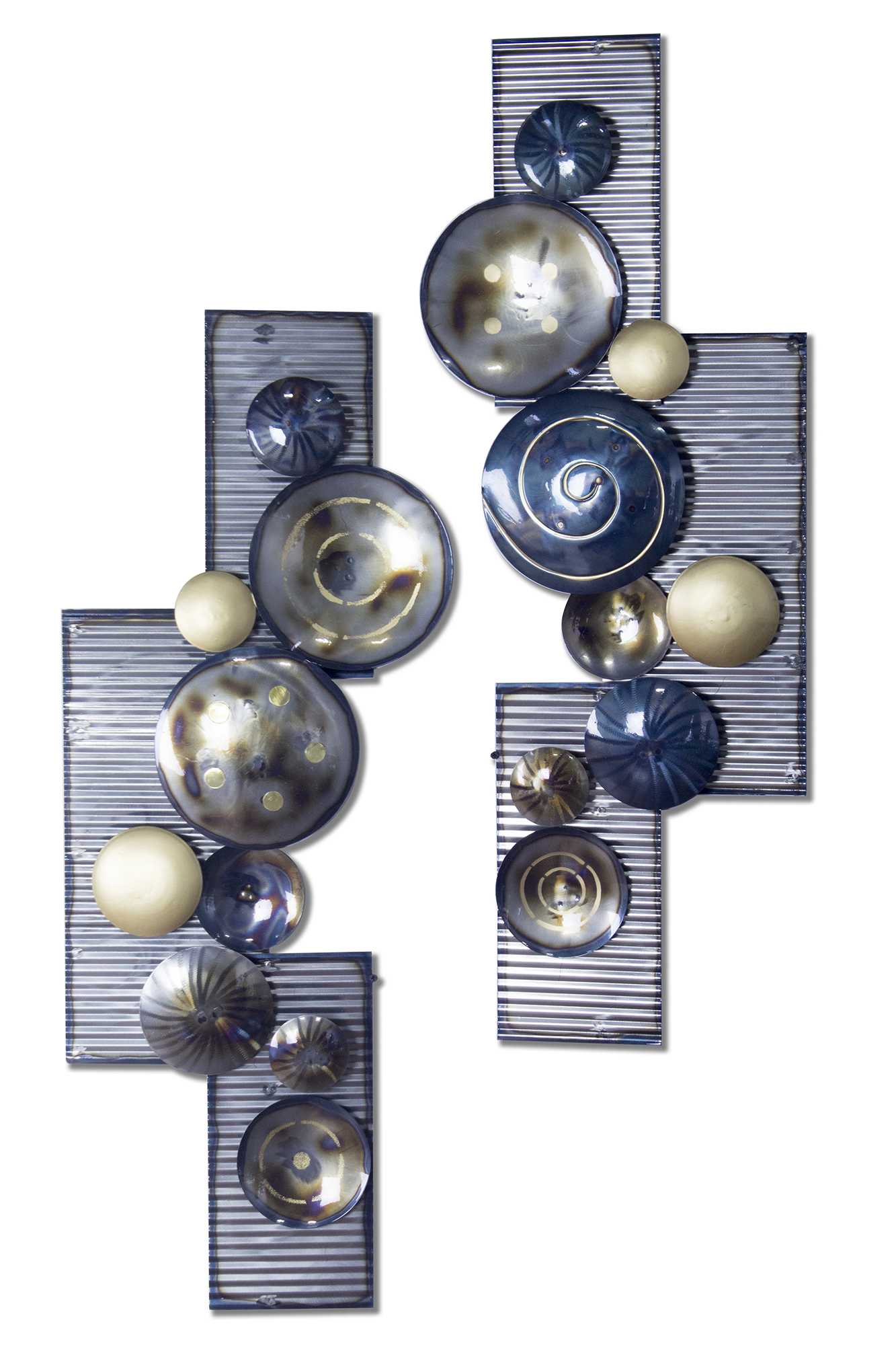 18" X 8" X 43" Metallic Multi Color Metal Floating Shapes Wall Décor