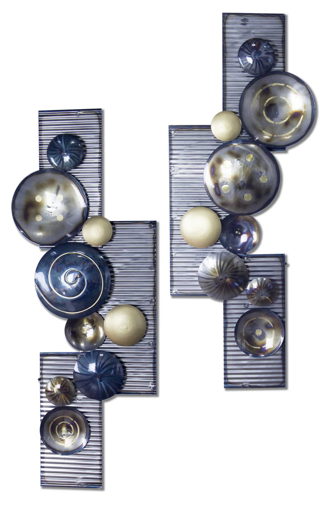 18" X 8" X 43" Metallic Multi Color Metal Floating Shapes Wall Décor