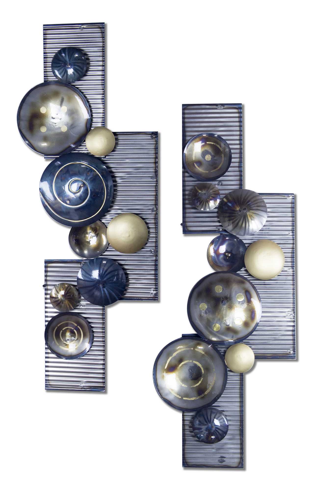 18" X 8" X 43" Metallic Multi Color Metal Floating Shapes Wall Décor