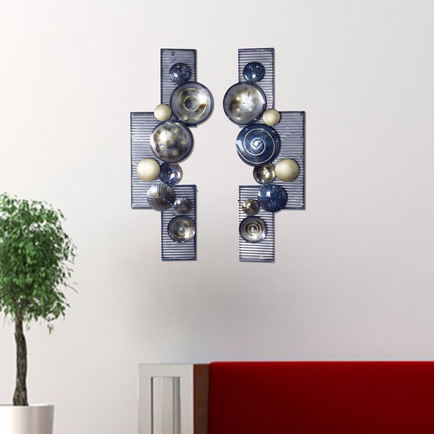 18" X 8" X 43" Metallic Multi Color Metal Floating Shapes Wall Décor