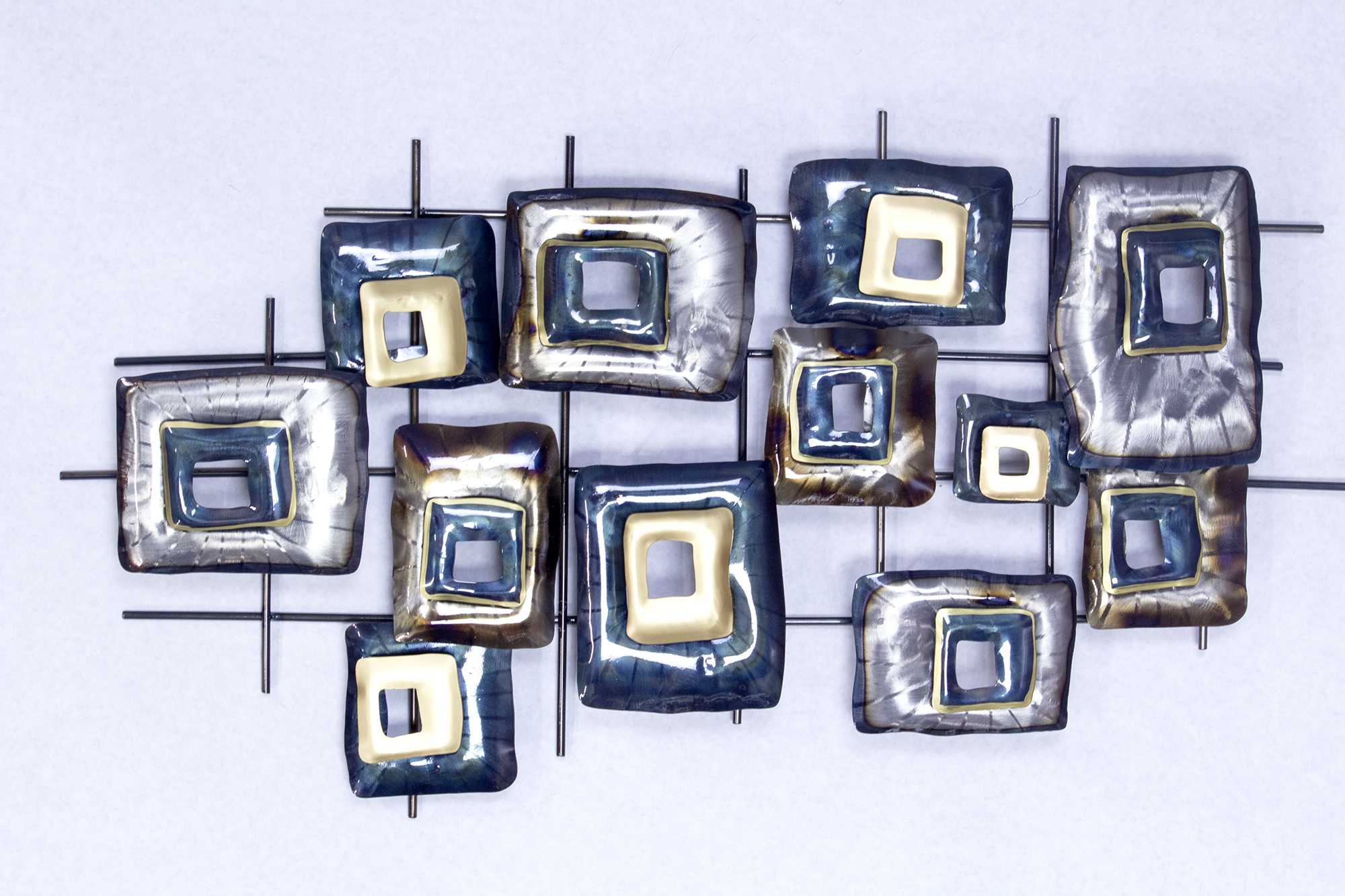 40" X 6" X 24" Metallic Multi Color Metal Clustered Rectangles Wall Décor