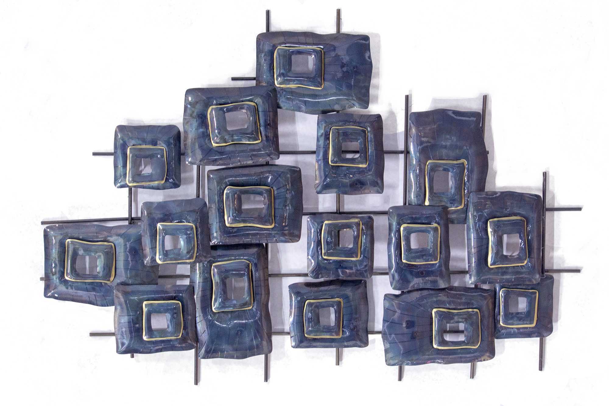 44" X 6" X 32" Metallic Multi Color Metal Clustered Squares Wall Décor