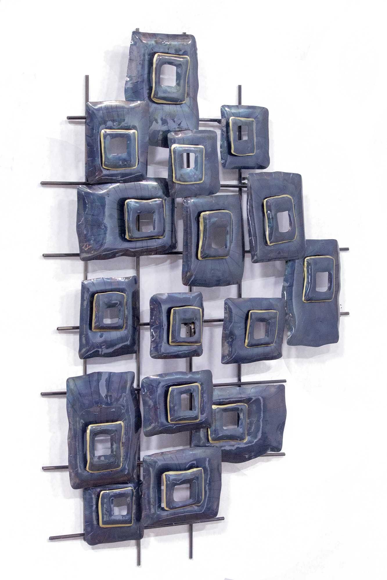 44" X 6" X 32" Metallic Multi Color Metal Clustered Squares Wall Décor