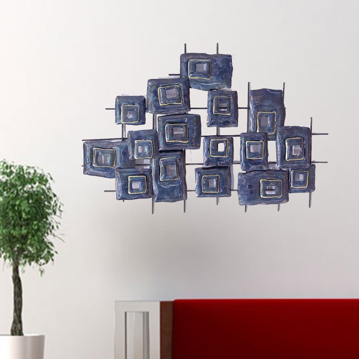 44" X 6" X 32" Metallic Multi Color Metal Clustered Squares Wall Décor