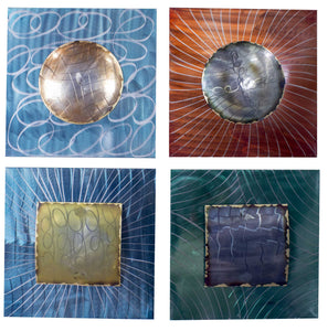 17" X 10" X 16.5" Metallic Multi Color Metal Layered Metallic Shapes On Square Panels Set
