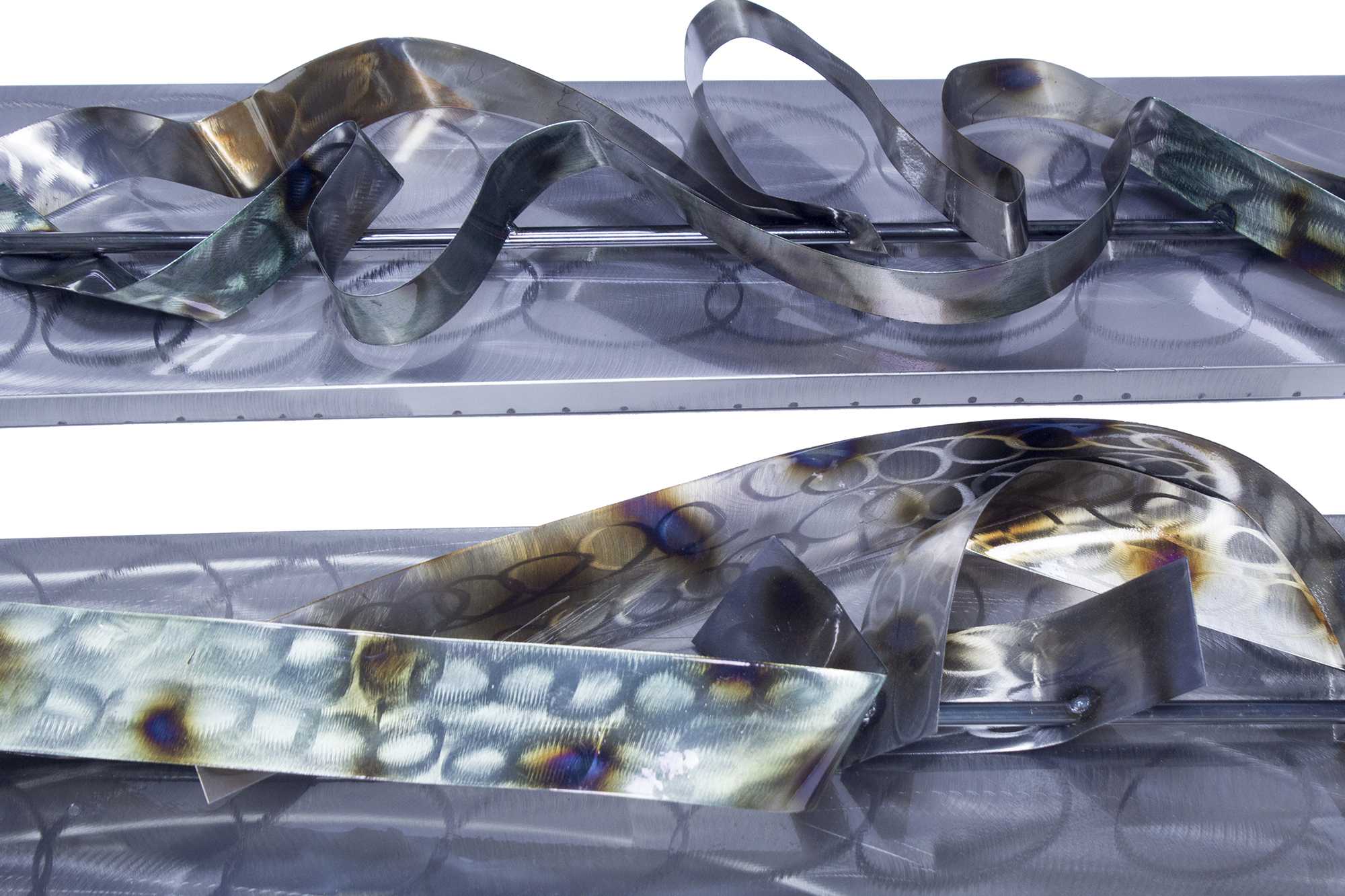 12" X 10" X 42" Metallic Multi Color Metal Vertical Abstract Swirl Wall Panel Set