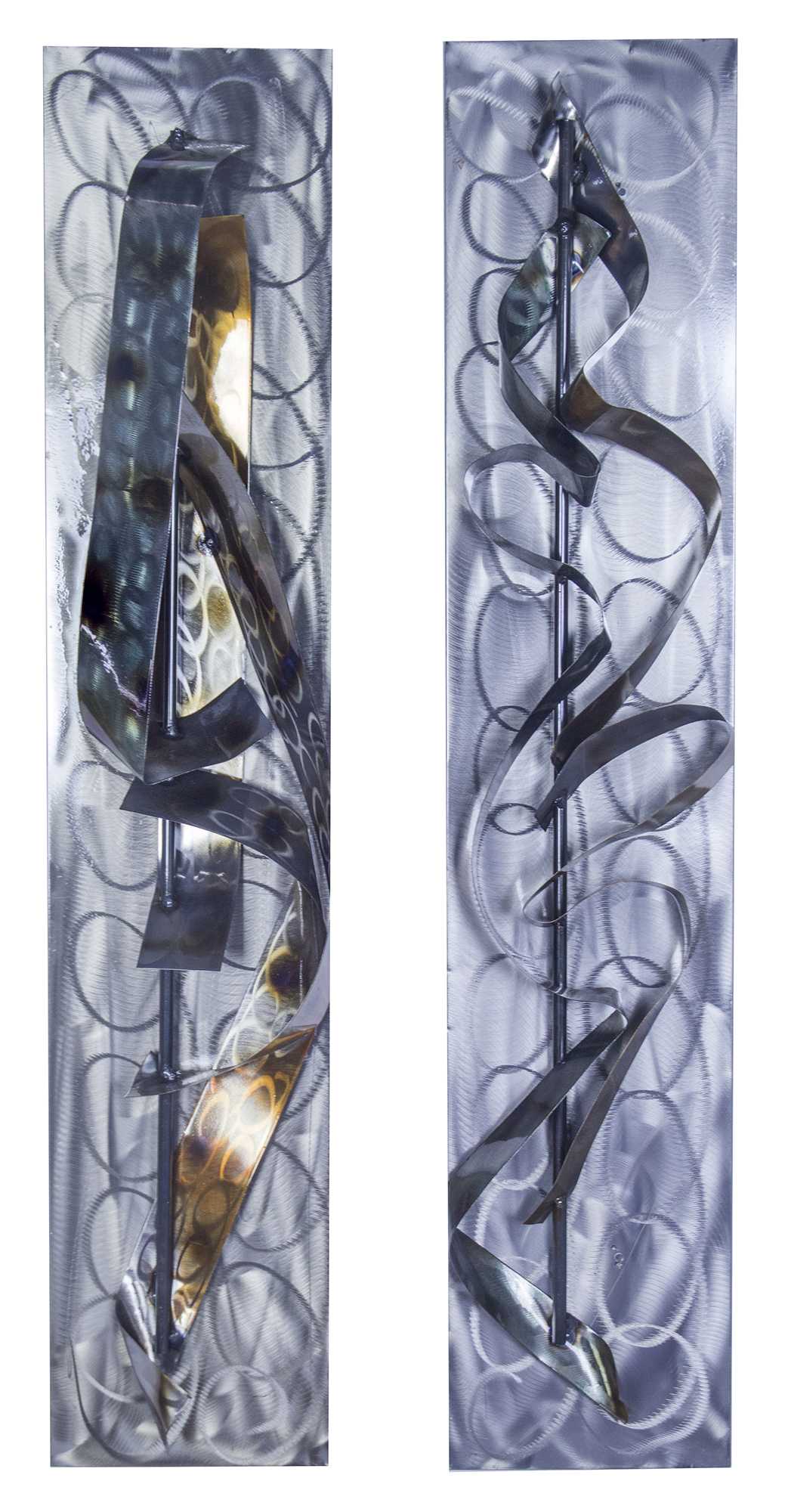 12" X 10" X 42" Metallic Multi Color Metal Vertical Abstract Swirl Wall Panel Set
