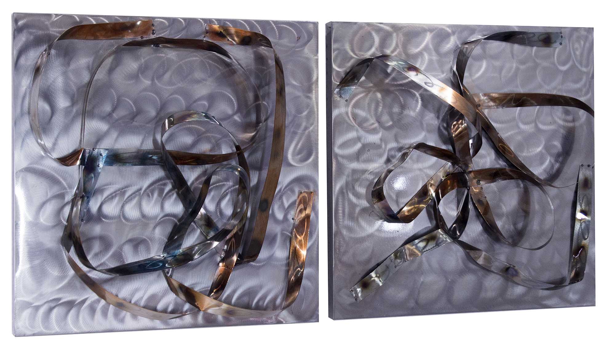 24" X 10" X 24" Metallic Multi Color Metal Steel Swirls On Plaque Square Wall Panel Se