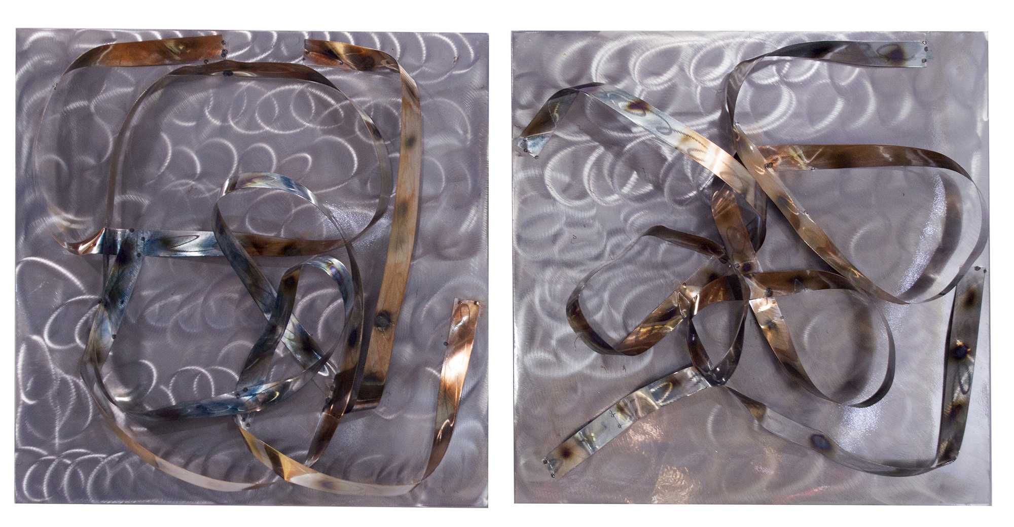 24" X 10" X 24" Metallic Multi Color Metal Steel Swirls On Plaque Square Wall Panel Se