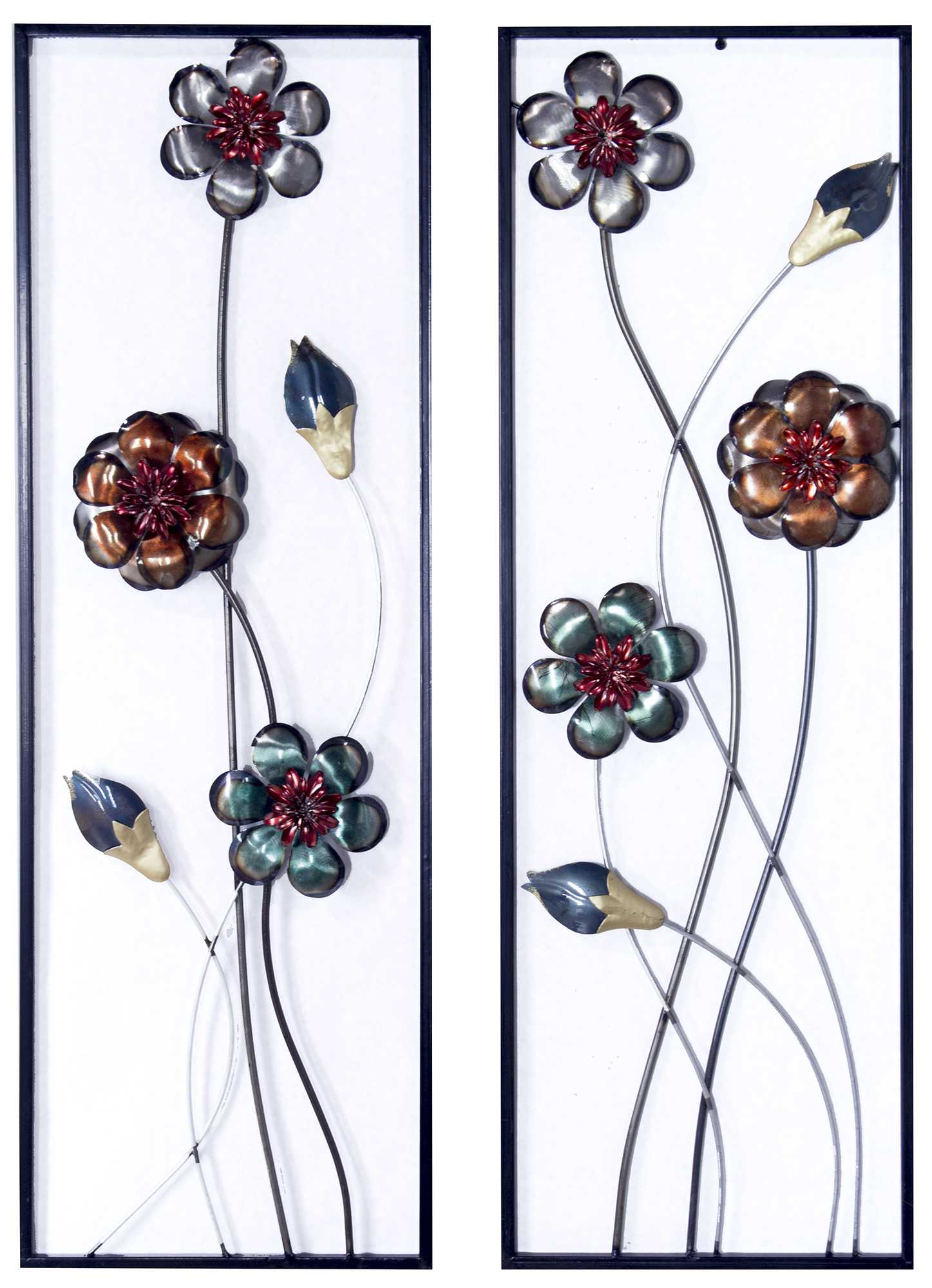 39" X 6" X 15" Metallic Multi-Color Metal Garden S And Blooms Vertical Wall Panel Set