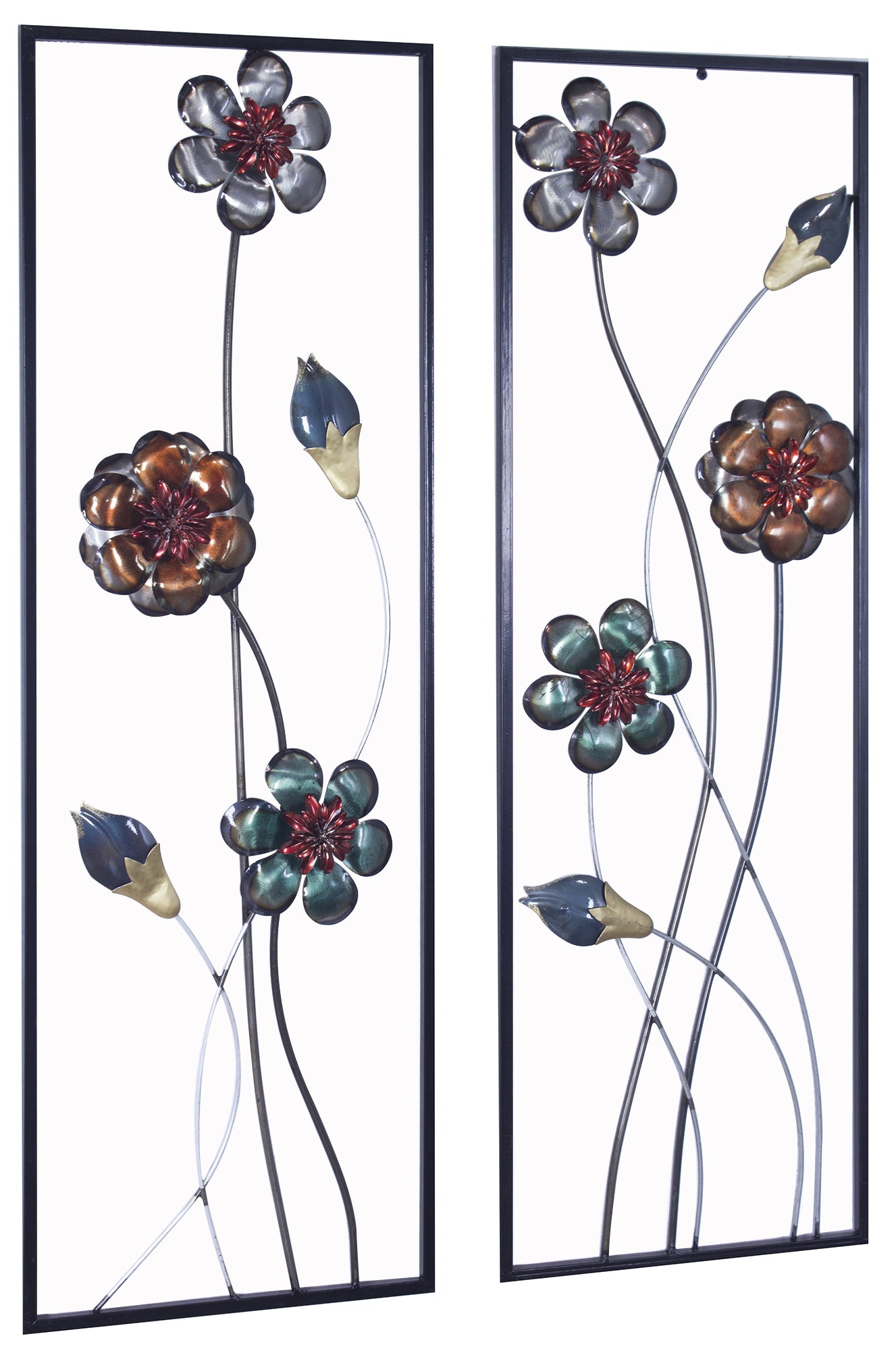 39" X 6" X 15" Metallic Multi-Color Metal Garden S And Blooms Vertical Wall Panel Set