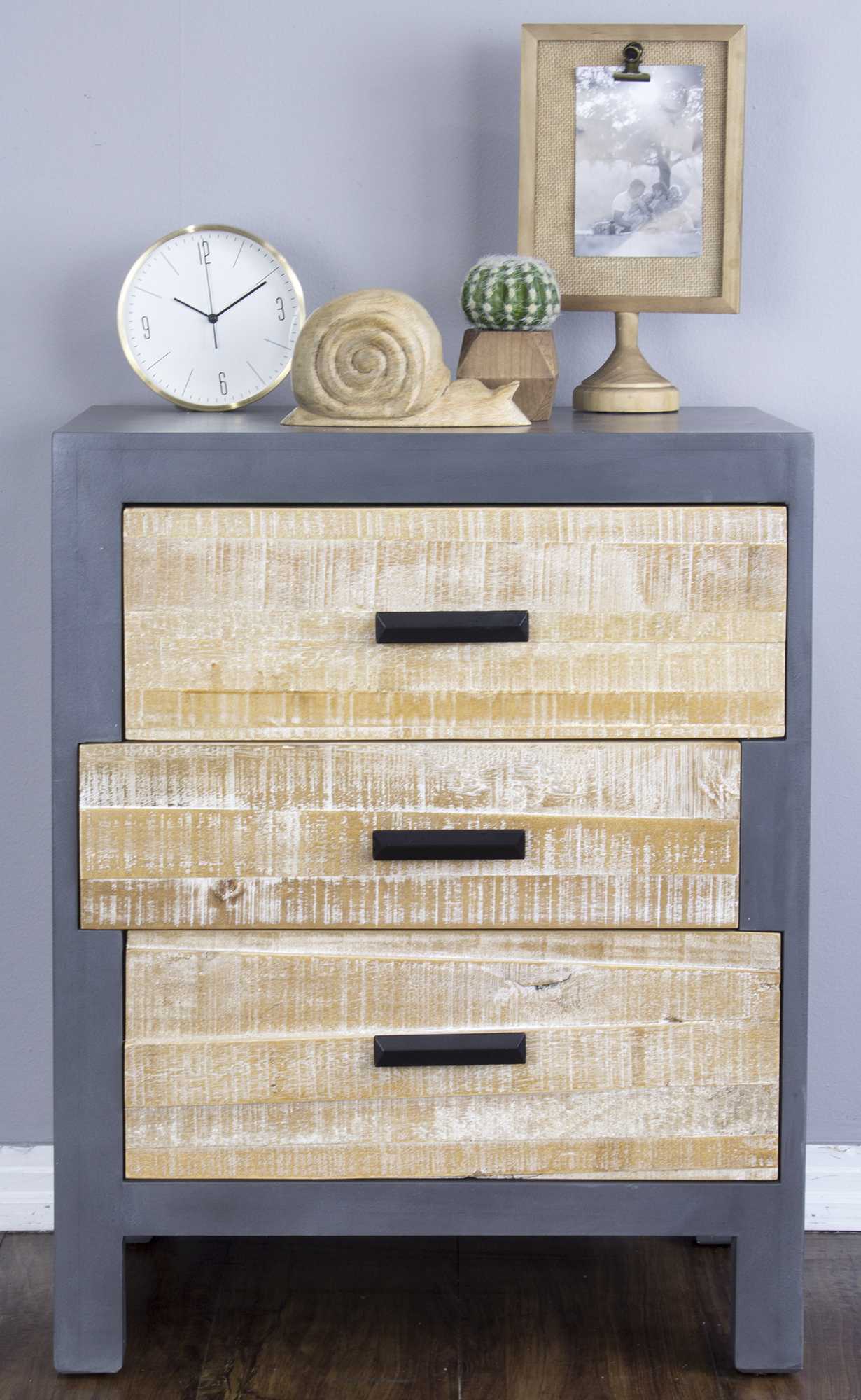 26" X 20" X 33" Gray W  Distressed Wood MDF  Wood  Iron Accent Cabinet with  Drawers