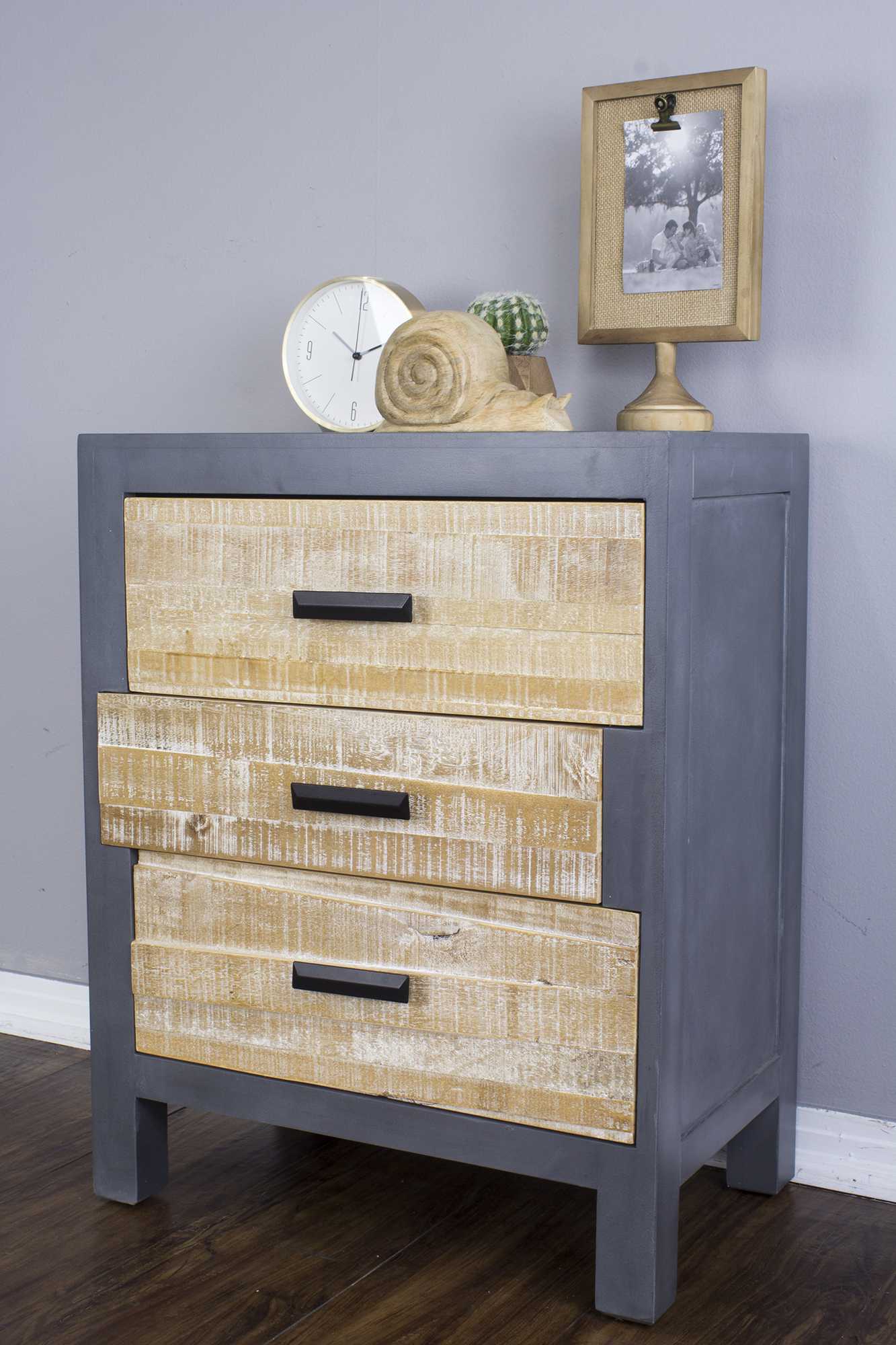 26" X 20" X 33" Gray W  Distressed Wood MDF  Wood  Iron Accent Cabinet with  Drawers