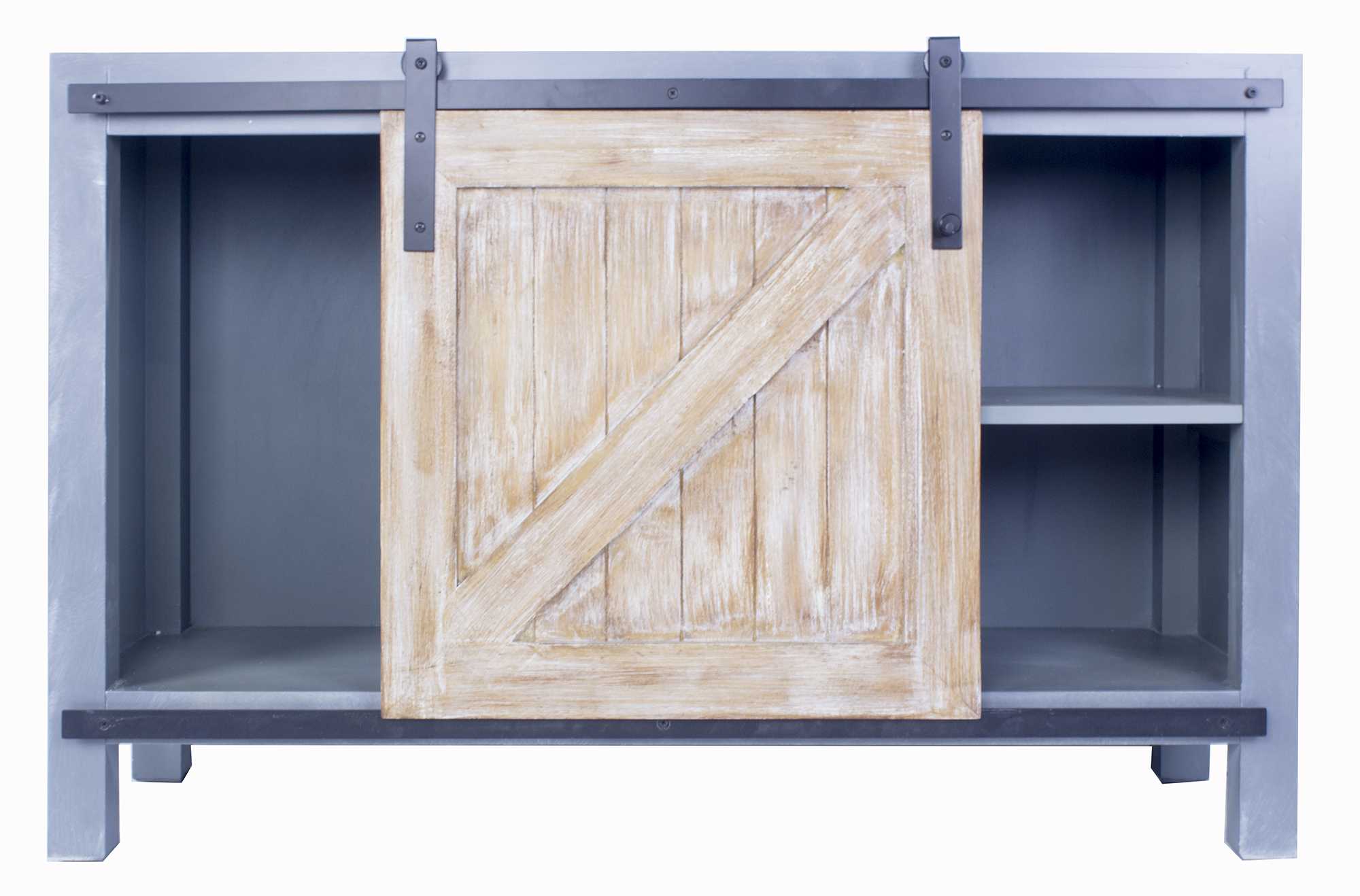 47" X 20" X 33" Gray W  Distressed Wood MDF  Wood  Iron Gray Sideboard with a Door and  Shelves