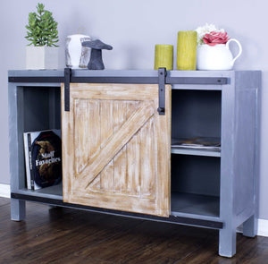 47" X 20" X 33" Gray W  Distressed Wood MDF  Wood  Iron Gray Sideboard with a Door and  Shelves