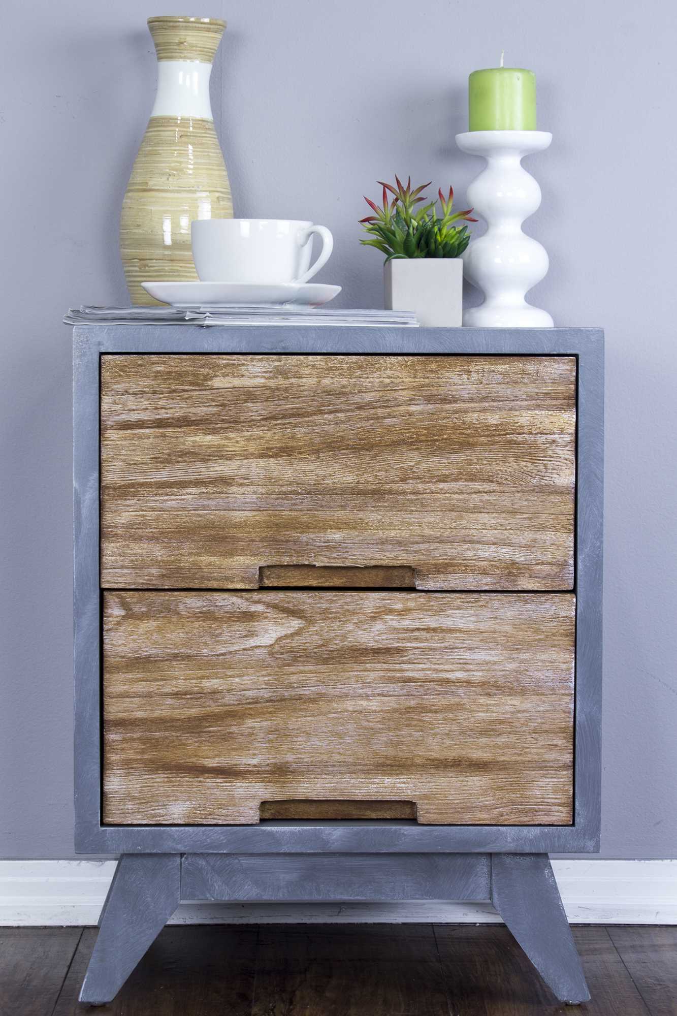 20" X 25" X 31" Gray W  Distressed Wood MDF  Wood Accent Cabinet with  Drawers