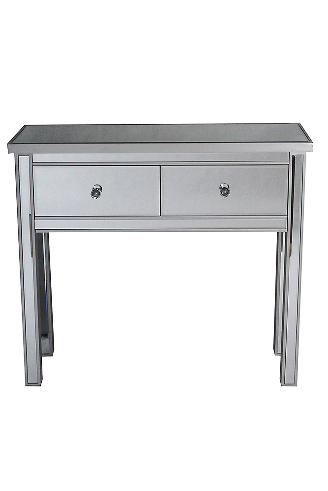 41" X 19" X 15" Silver MDF  Wood  Mirrored Glass Console Table with  Drawers