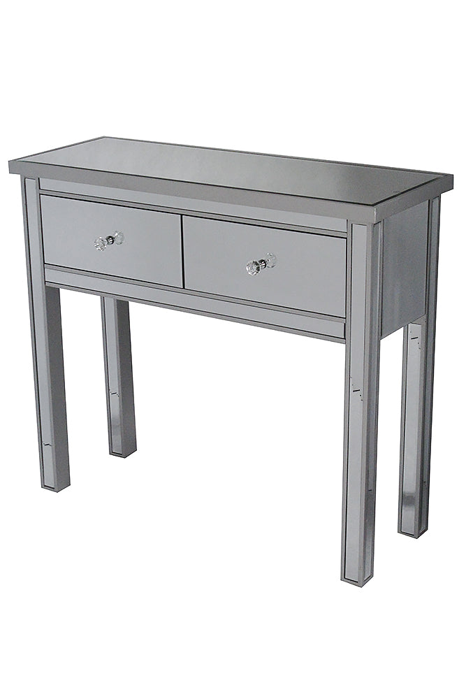 41" X 19" X 15" Silver MDF  Wood  Mirrored Glass Console Table with  Drawers