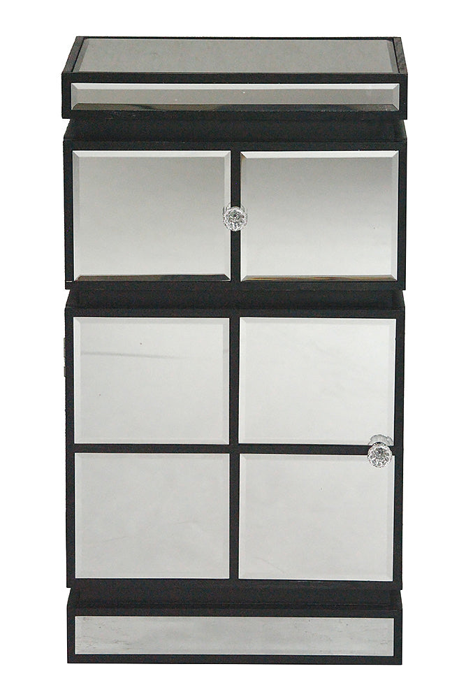 16" X 13" X 29" Black MDF  Wood  Mirrored Glass Cabinet with a Drawer and a Door