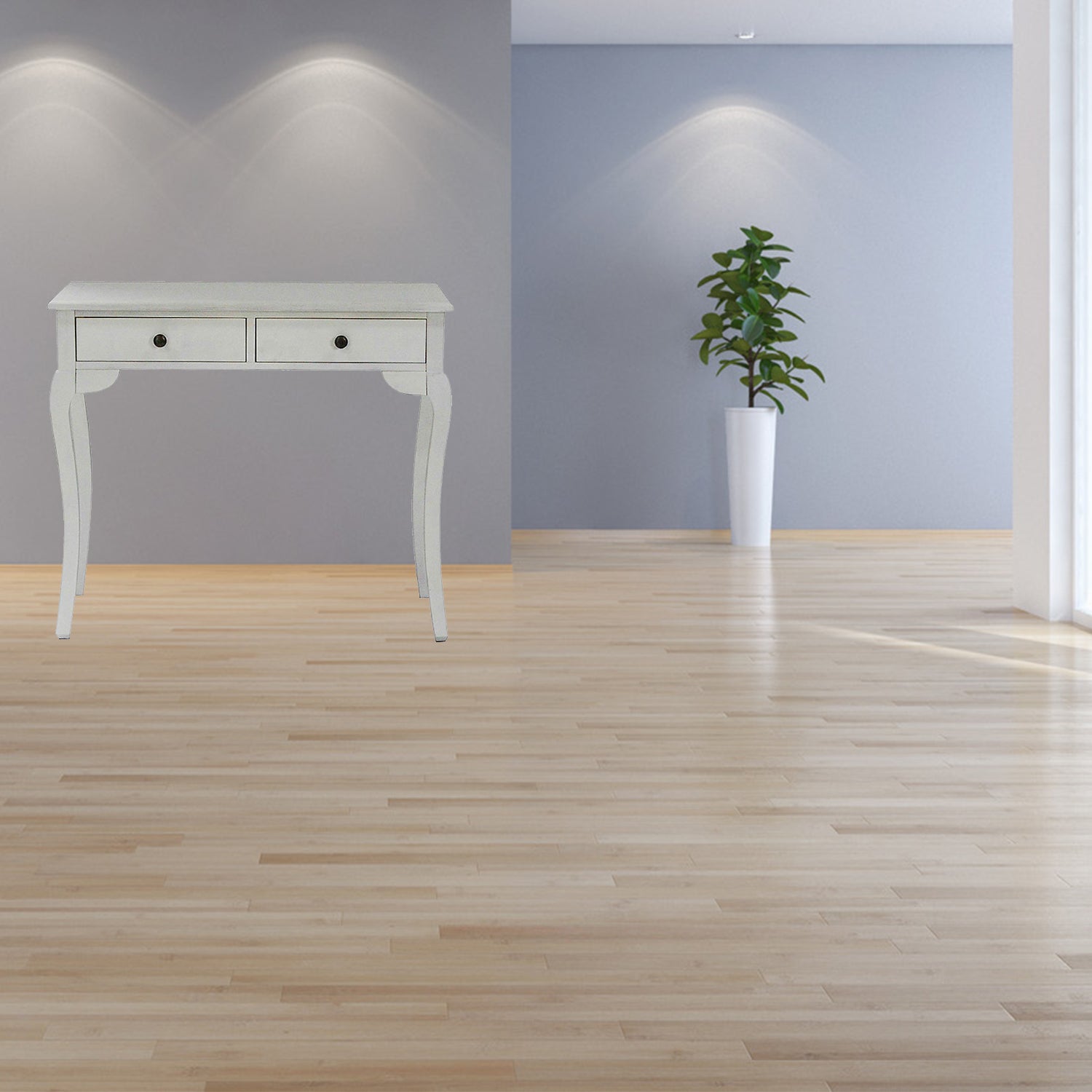 37.8" X 18.25" X 15" White Wood Pine Console Table with Drawers