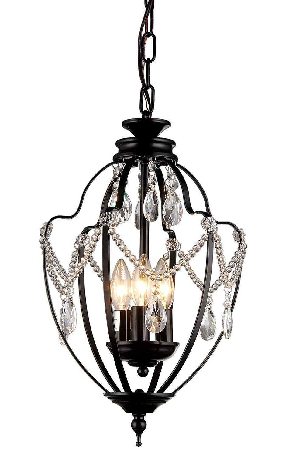 Kennedy 3-light Black-finish 11-inch Crystal Chandelier