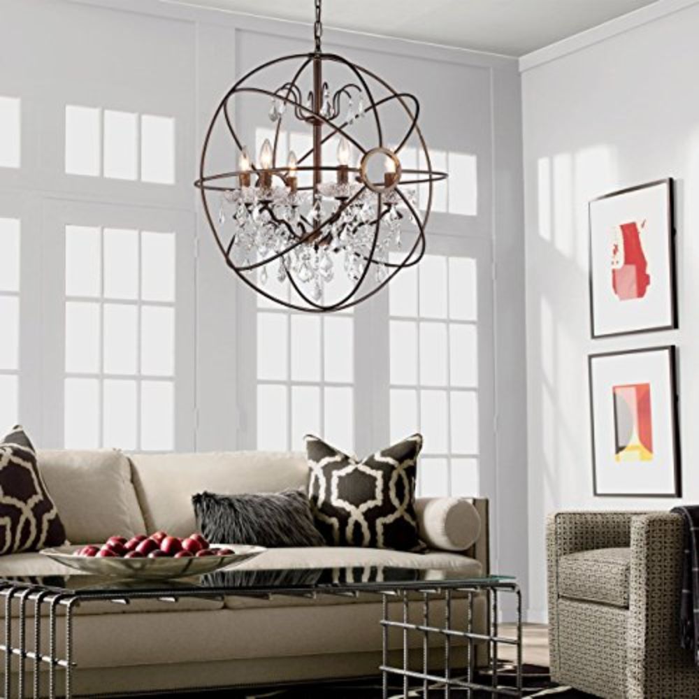 Planetshaker II Antique Bronze and Crystal 6-light Chandelier