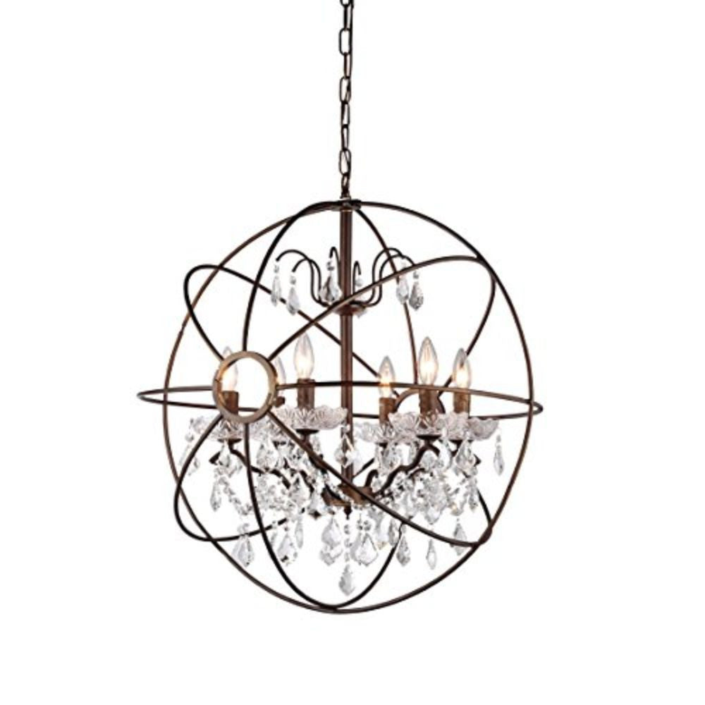 Planetshaker II Antique Bronze and Crystal 6-light Chandelier