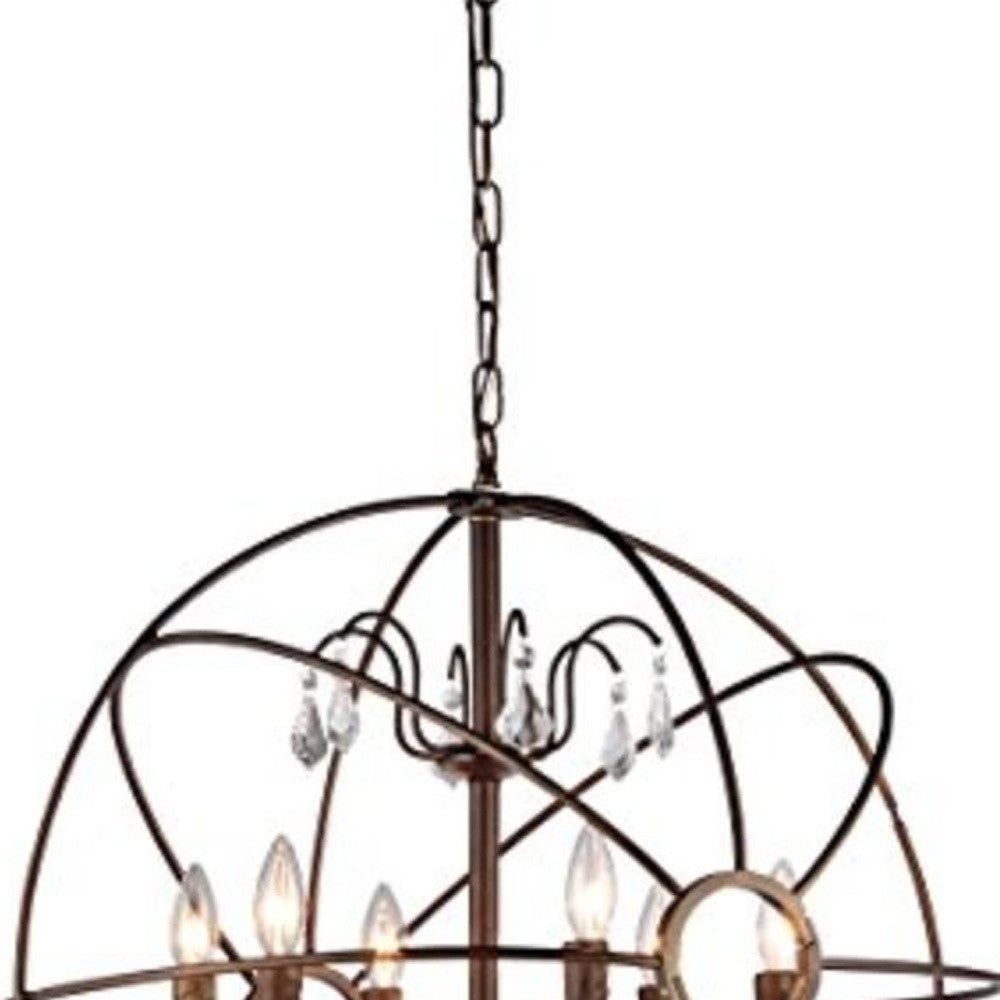 Planetshaker II Antique Bronze and Crystal 6-light Chandelier
