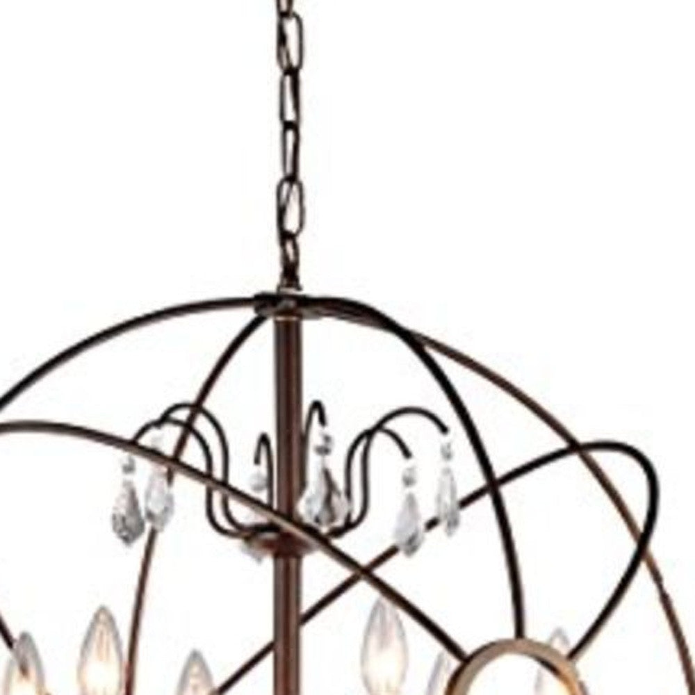 Planetshaker II Antique Bronze and Crystal 6-light Chandelier