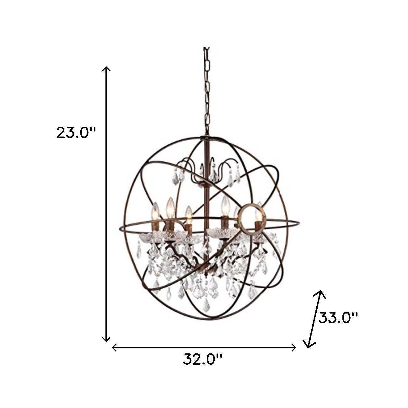 Planetshaker II Antique Bronze and Crystal 6-light Chandelier