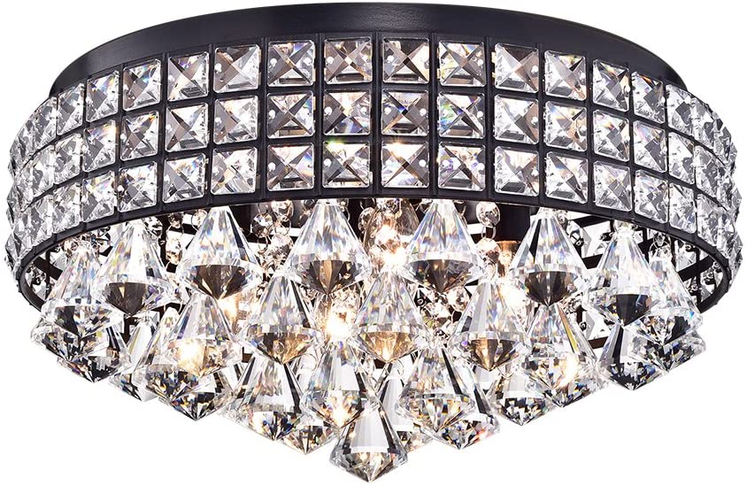 Cuddy Antique Black Metal 16-inch Crystal Flush-Mount Light