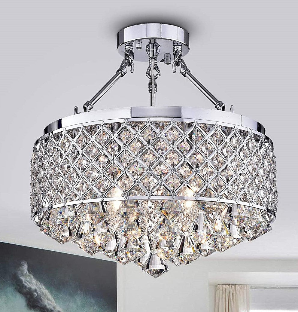 Viola Chrome-finish Crystal 15-inch Semi-flush Lamp