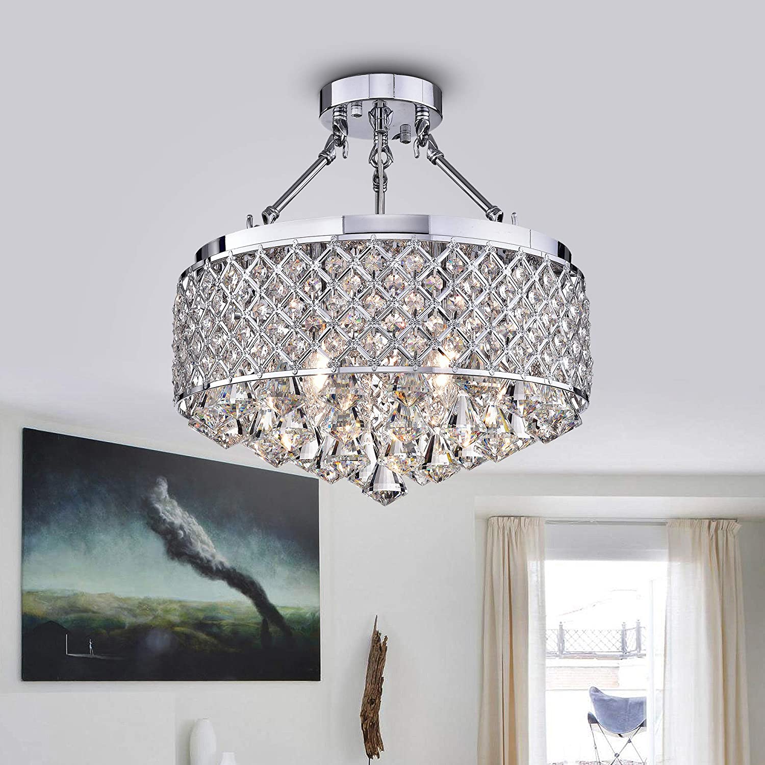 Viola Chrome-finish Crystal 15-inch Semi-flush Lamp