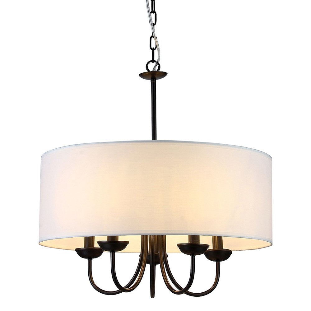 Gwenevere 5-light White Fabric 22-inch Black-finish Chandelier