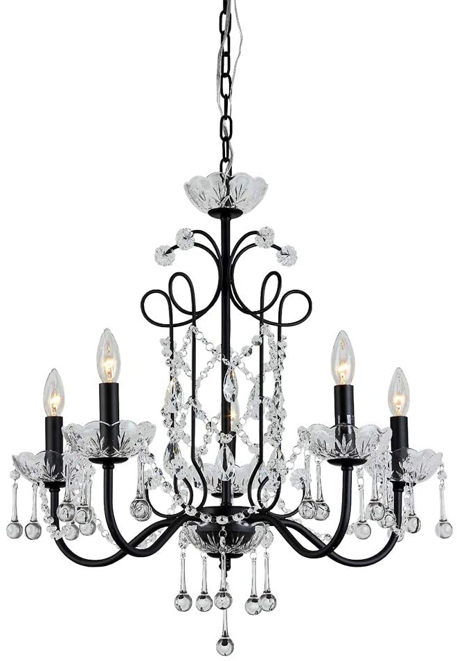 Donna 5-light Crystal 22-inch Black Finish Chandelier