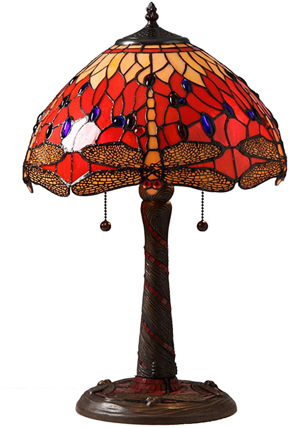 Tiffany Style Red Dragonfly Lamp w/ Mosaic Base
