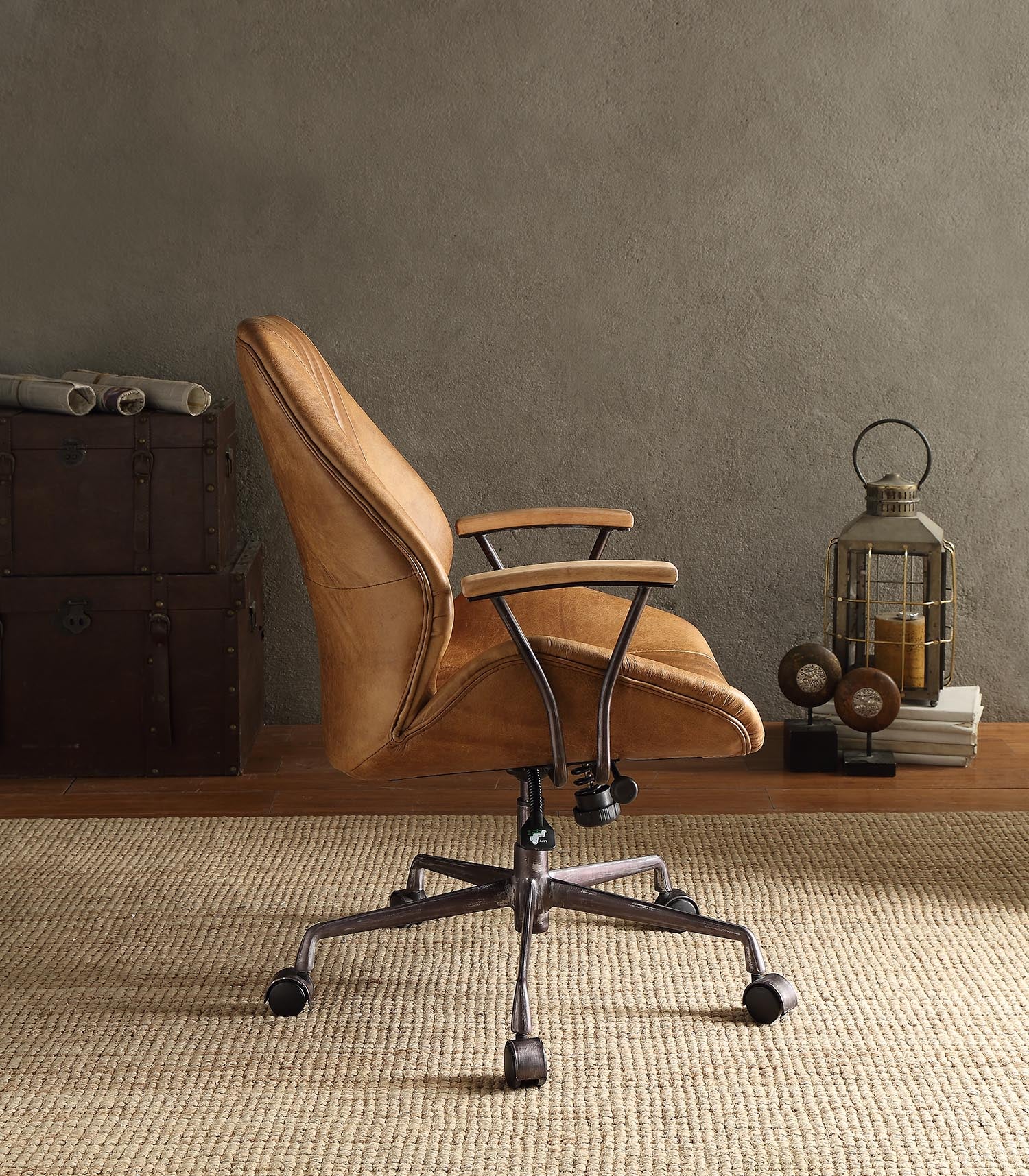 24" X 28" X 3740" Coffee Top Grain Leather Metallic Executive Office Chair