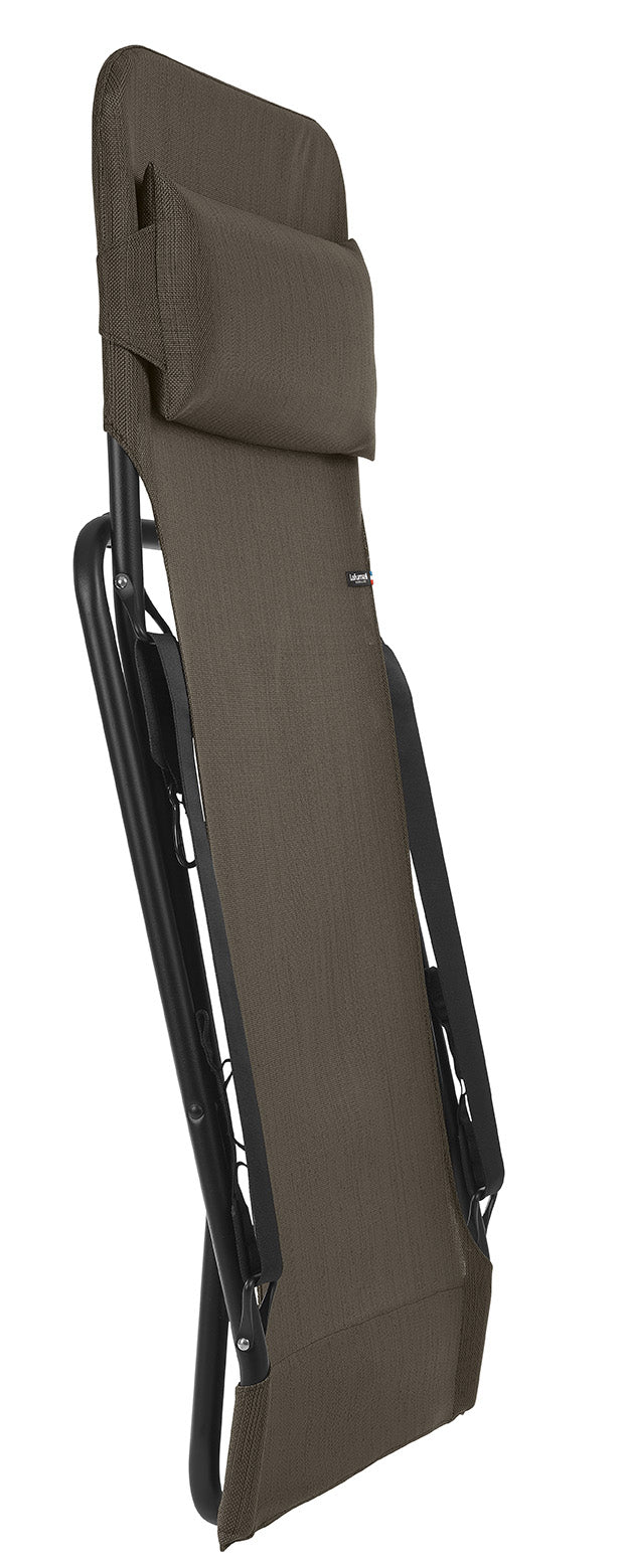 Folding Sling Chair - Black Steel Frame - Wood Fabric