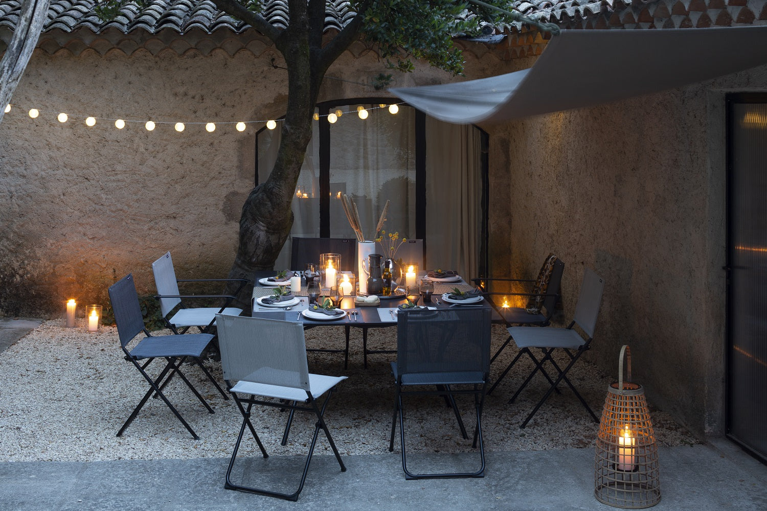 Folding Armchair - Black Steel Frame - Obsidian Duo Fabric