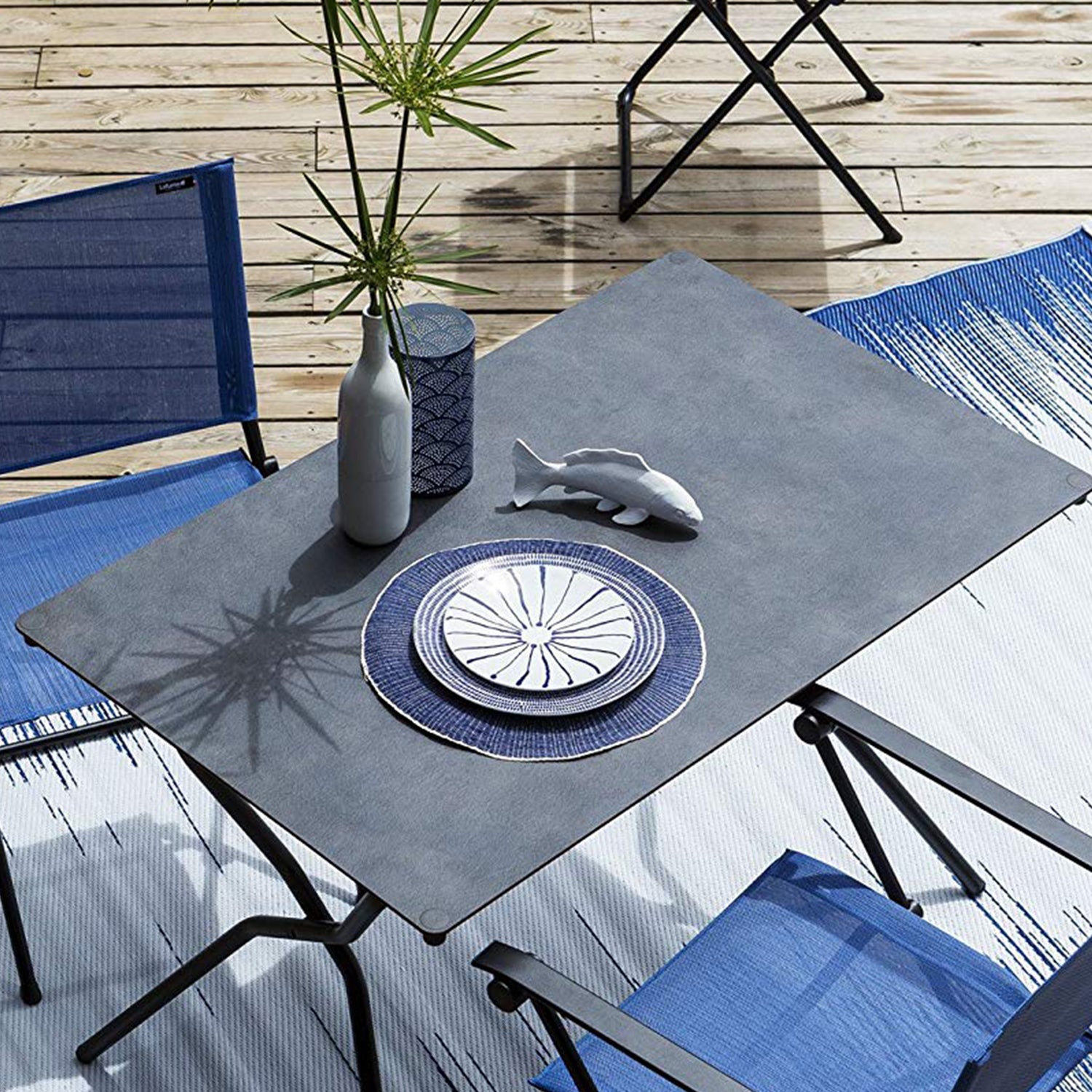 Rectangular Folding Table - 43.3 X 26.8 in - Black Steel Frame - Volcanic Finish Table Top